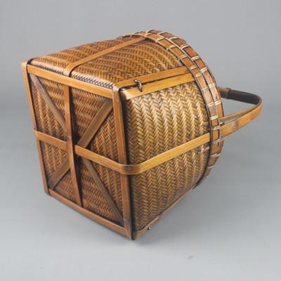 手工竹编复古提篮野餐盒编织大号家用茶具收纳篮子竹筐农家竹制品